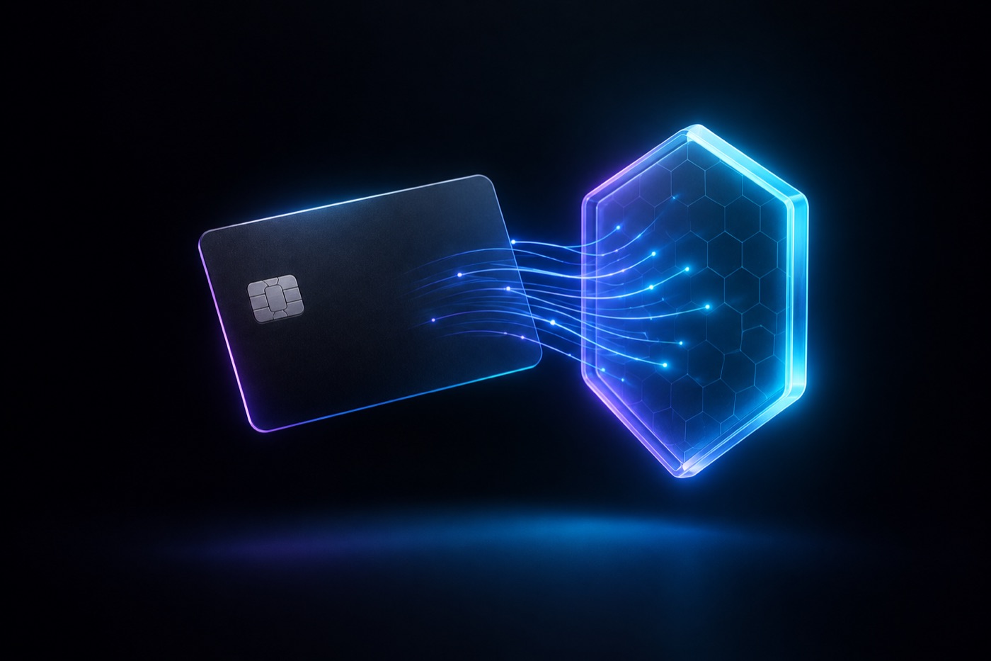 A card's usage data flowing into a protective shield